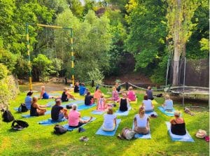 course participants at Antonicin mill perform relaxation exercises and yoga during the course Mindfulness & Critical Thinking in Split